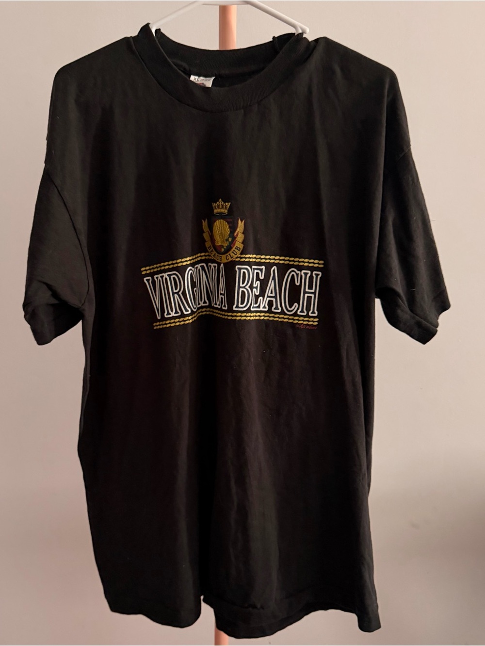 Fruit of the Loom Black Virginia Beach Graphic Tee with Gold and White Crest